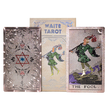 Ezüst metál Waite tarotkártya szett – kézikönyvvel